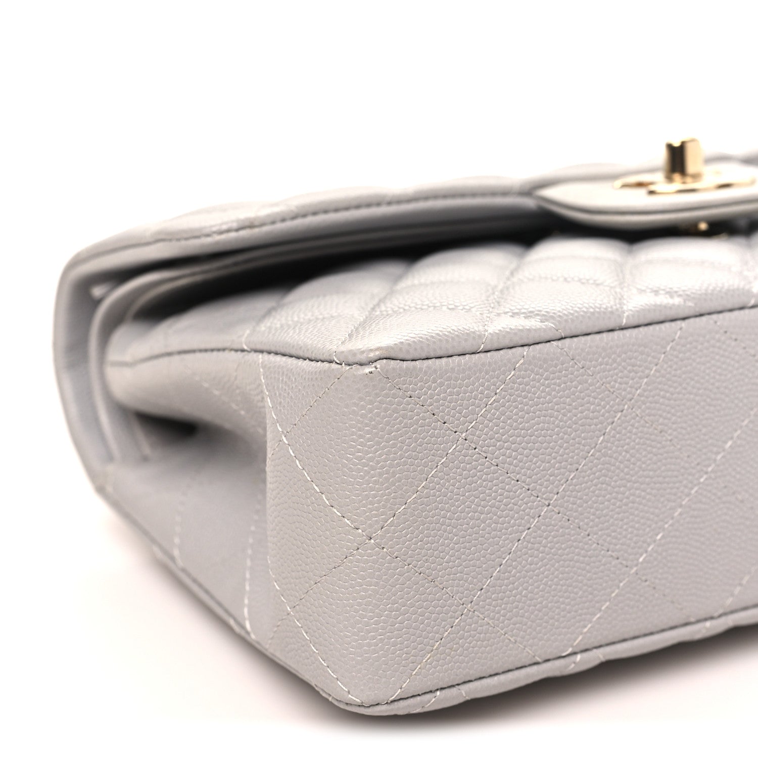 Caviar Quilted Small Double Flap Grey