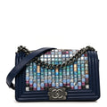 Lambskin Tile Medium Mosaic Boy Flap Navy Multicolor