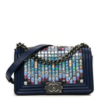 Lambskin Tile Medium Mosaic Boy Flap Navy Multicolor