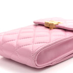Lambskin Quilted Lacquered Chain Phone Holder With Chain Dark Pink