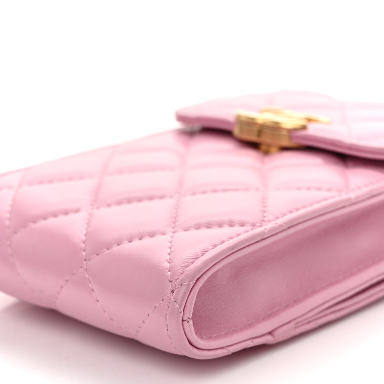 Lambskin Quilted Lacquered Chain Phone Holder With Chain Dark Pink