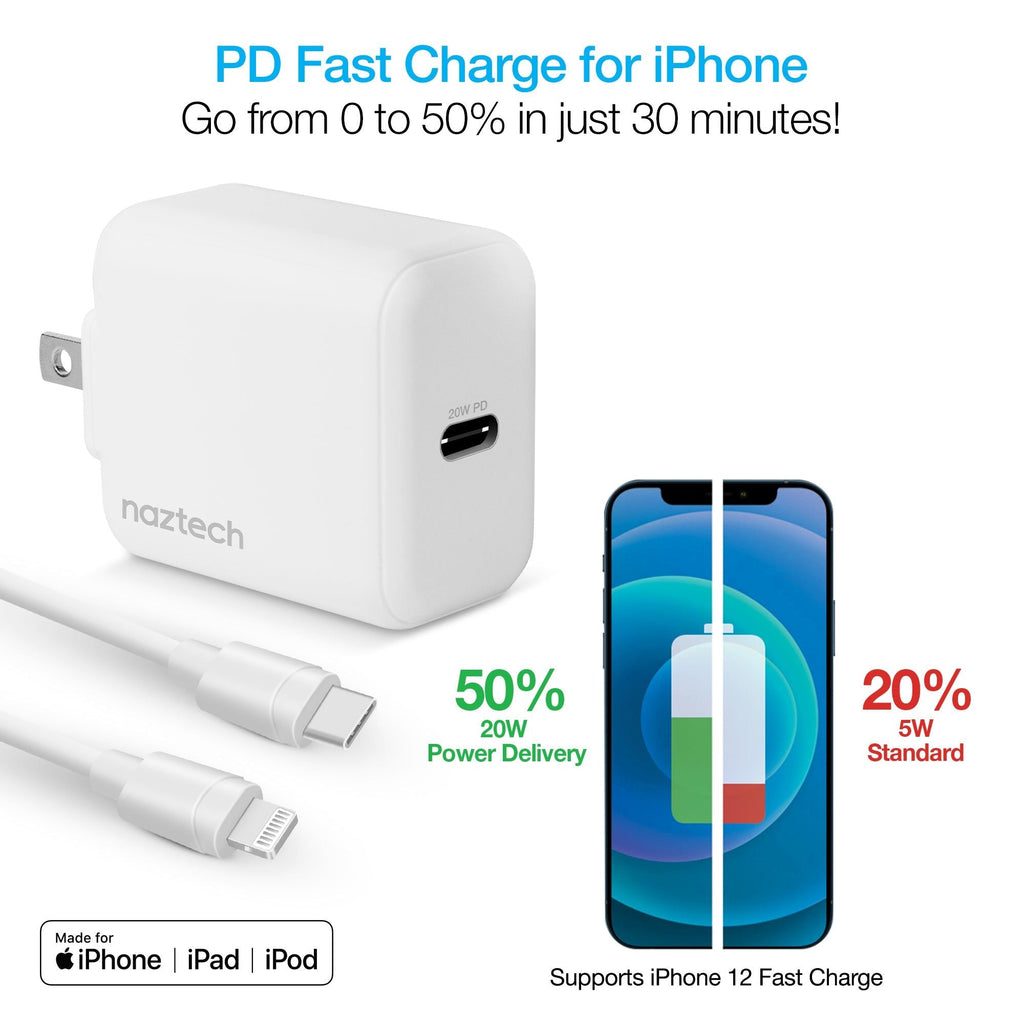 20W PD Wall Charger + USB-C to Lightning 4ft Cable