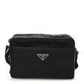 Re-Nylon Vela Saffiano Pocket Double Zip Shoulder Bag Black