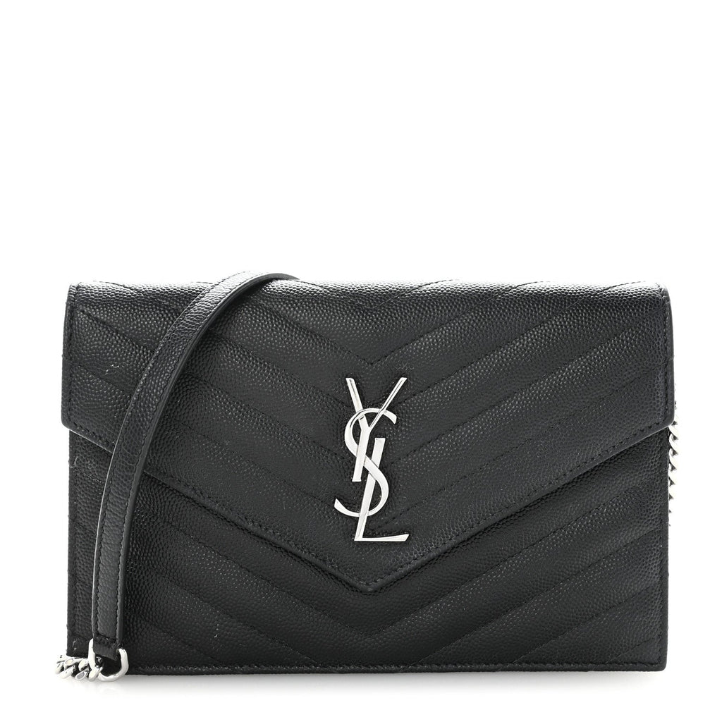 Grain De Poudre Matelasse Chevron Monogram Envelope Chain Wallet Black