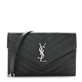 Grain De Poudre Matelasse Chevron Monogram Envelope Chain Wallet Black
