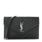 Grain De Poudre Matelasse Chevron Monogram Envelope Chain Wallet Black