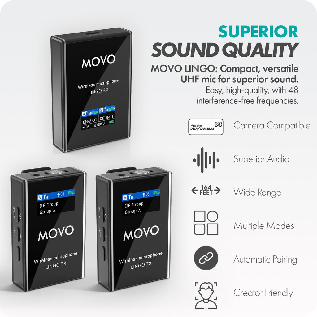 Movo Lingo-Duo Wireless Lavalier Mic System for DSLR Cameras and Smartphones