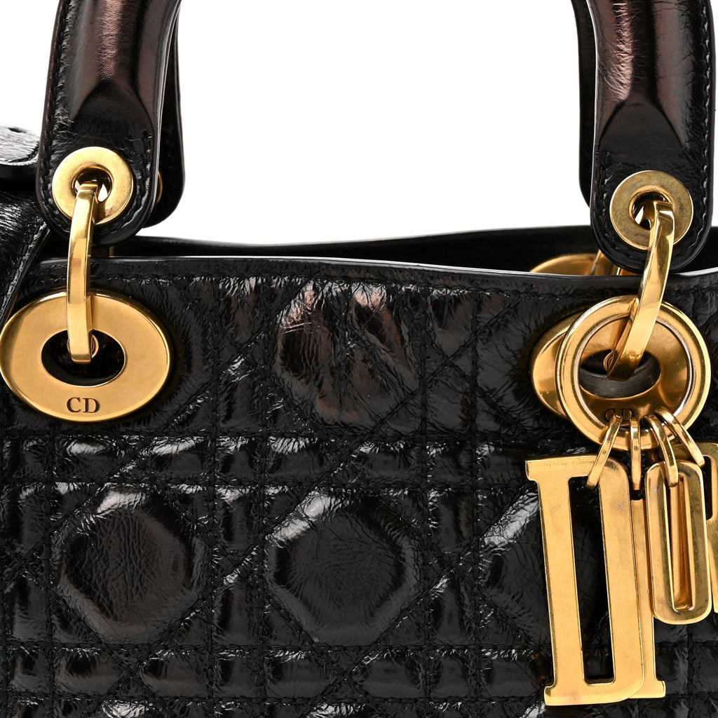 Crinkled Patent Cannage Small Lucky Badges My Lady Dior Black
