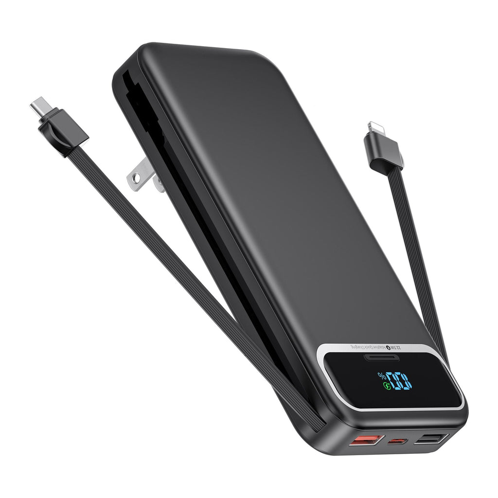 12000mAh Portable Charger Power Bank With Built In Cables, 22.5W Fast Charging Power Bank External Battery Pack Compatible With Android Phone,iPhone