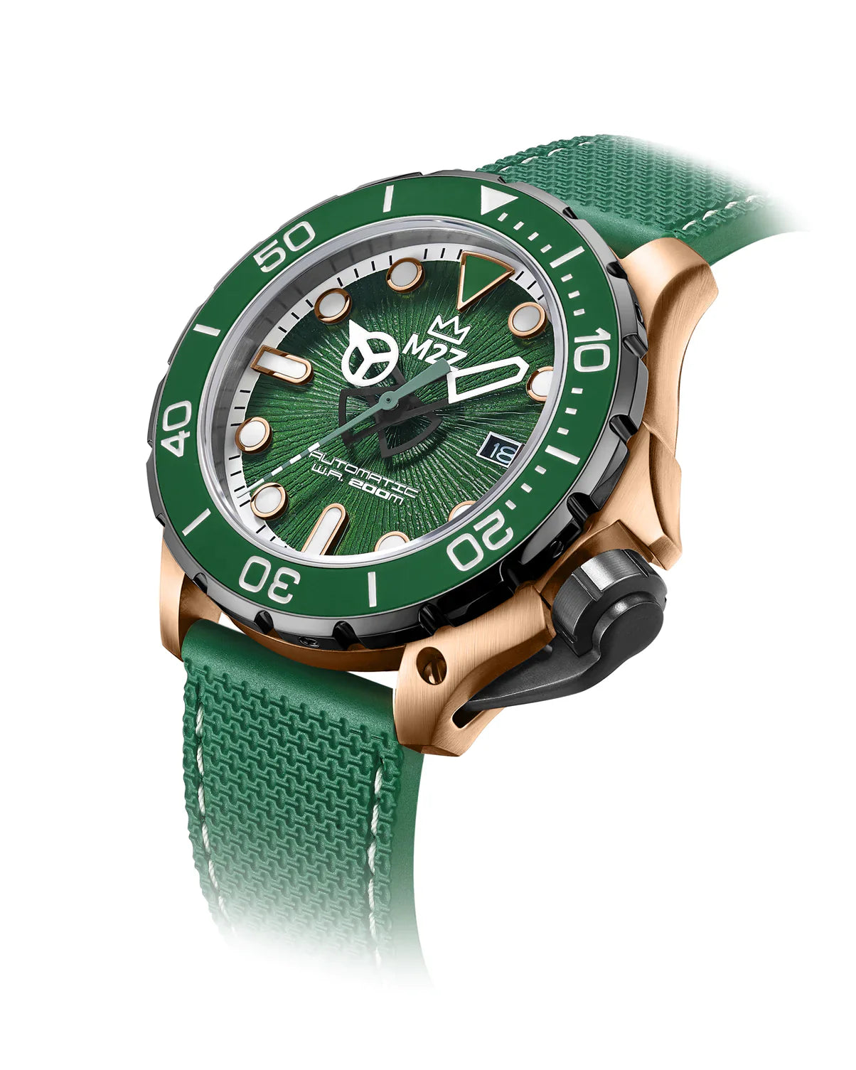 M2Z Men's Watch Diver 200 Green/Rose Gold