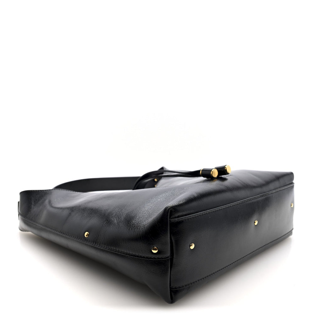 Shiny Calfskin Small Marcie Hobo Bag Black