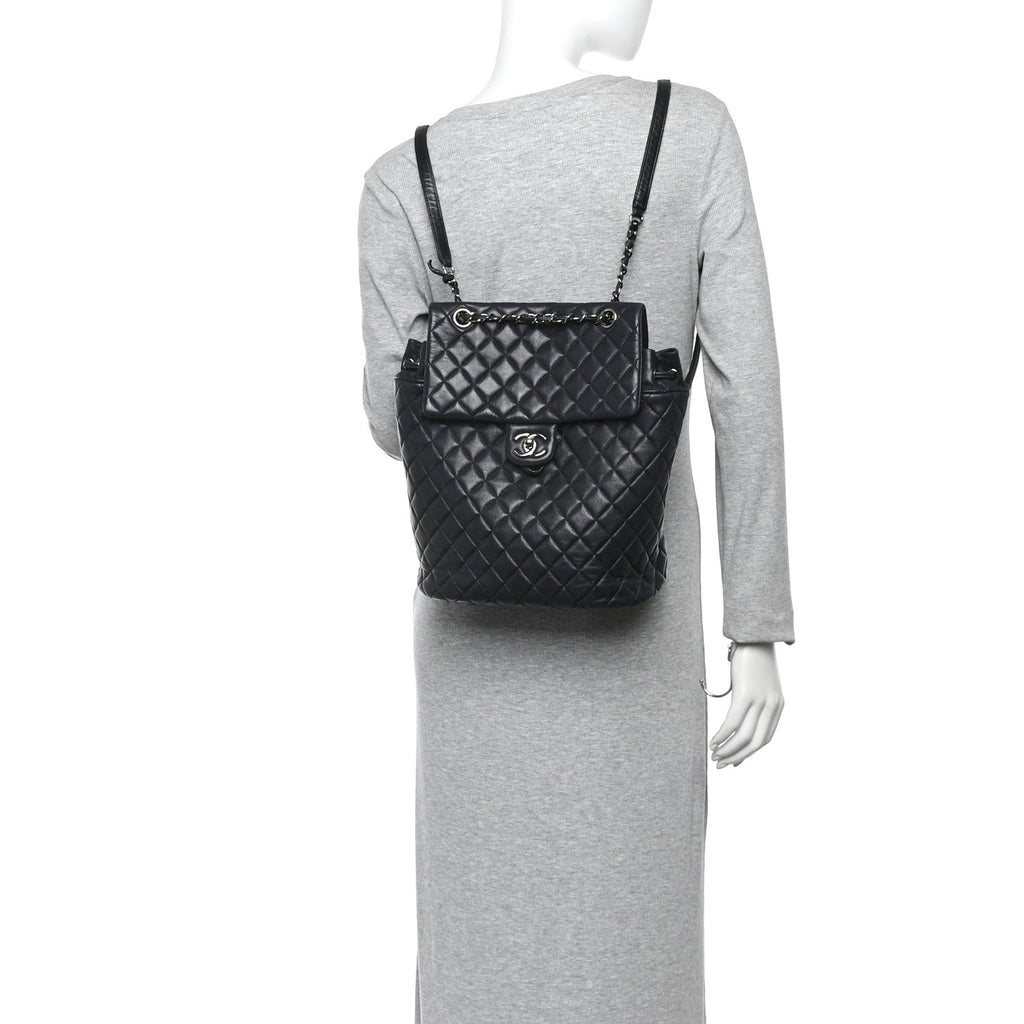 Calfskin Quilted Small Urban Spirit Backpack Black