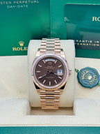 Rolex Everose Gold Day-Date 40 - Chocolate Diagonal Motif Index Dial - President Bracelet - 228235 chodmip