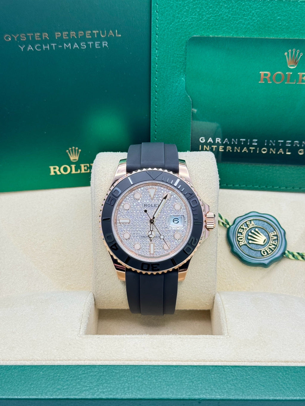 Rolex Everose Gold Yacht-Master 40 Watch - Diamond Paved Dial - Oysterflex Strap