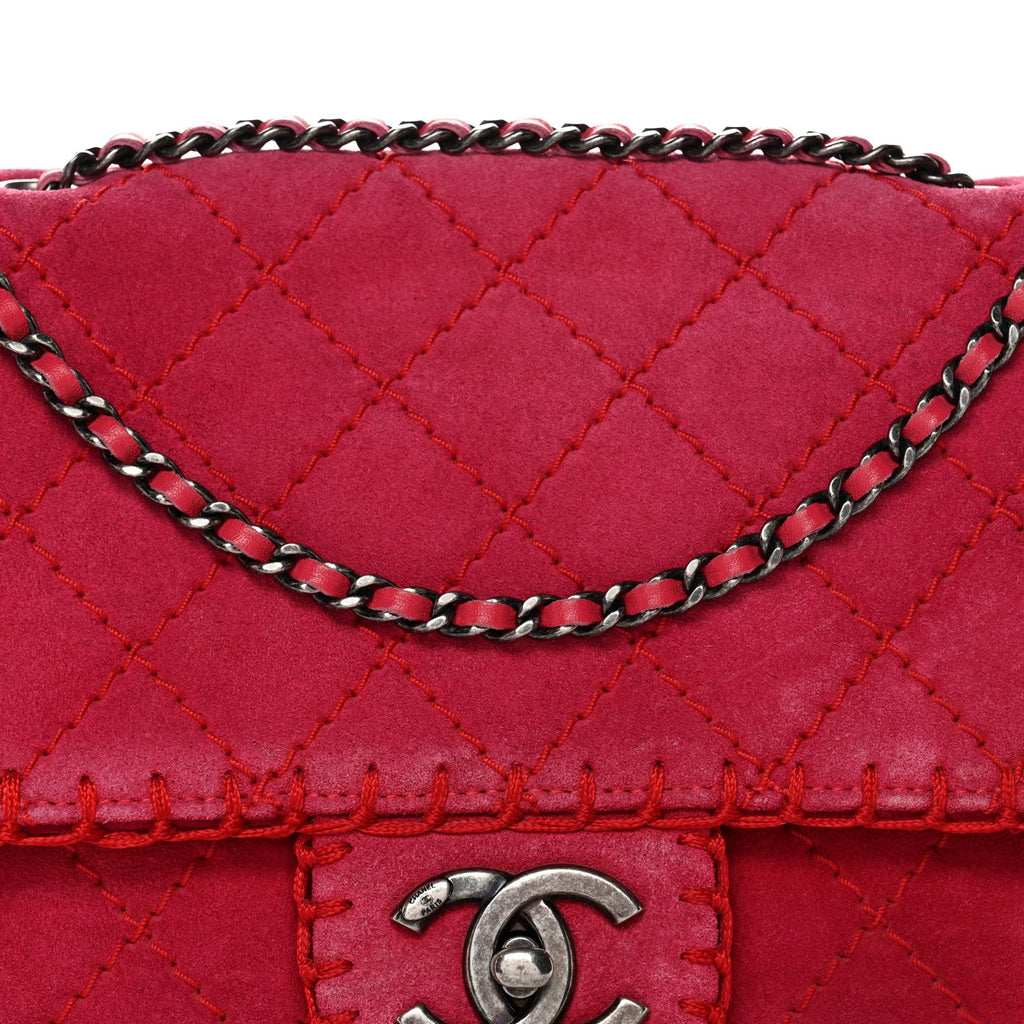 Suede Quilted Whipstitch Flap Red