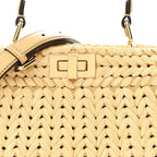 Raffia Embroidered Vitello King Shiny Nappa Intreccio Small Peekaboo I SEE U Satchel Sahara