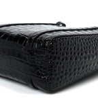 Shiny Calfskin Logo Crocodile Embossed XXS Everyday Tote  Black