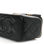 Lambskin Quilted Small Pillow Crush Vanity Case With Chain Black