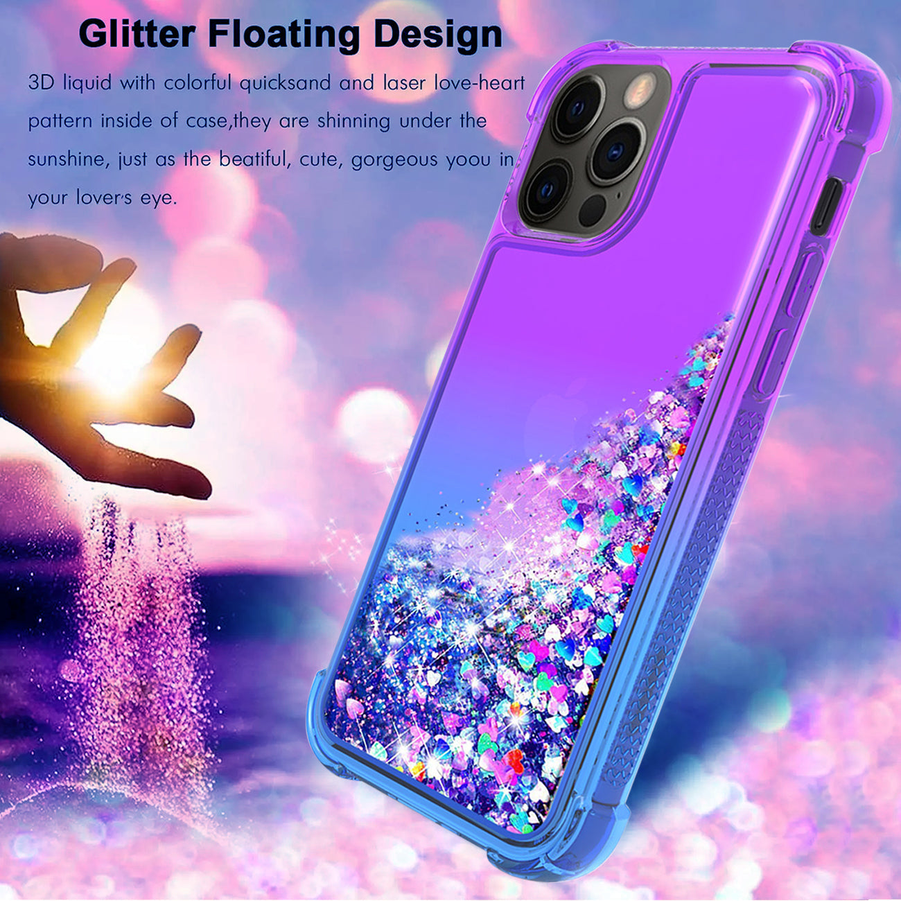 Shiny Flowing Glitter Liquid Bumper Case For Apple Iphone 12 Pro Max In Purple