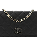 Lambskin Quilted Enamel CC Wallet On Chain WOC Black