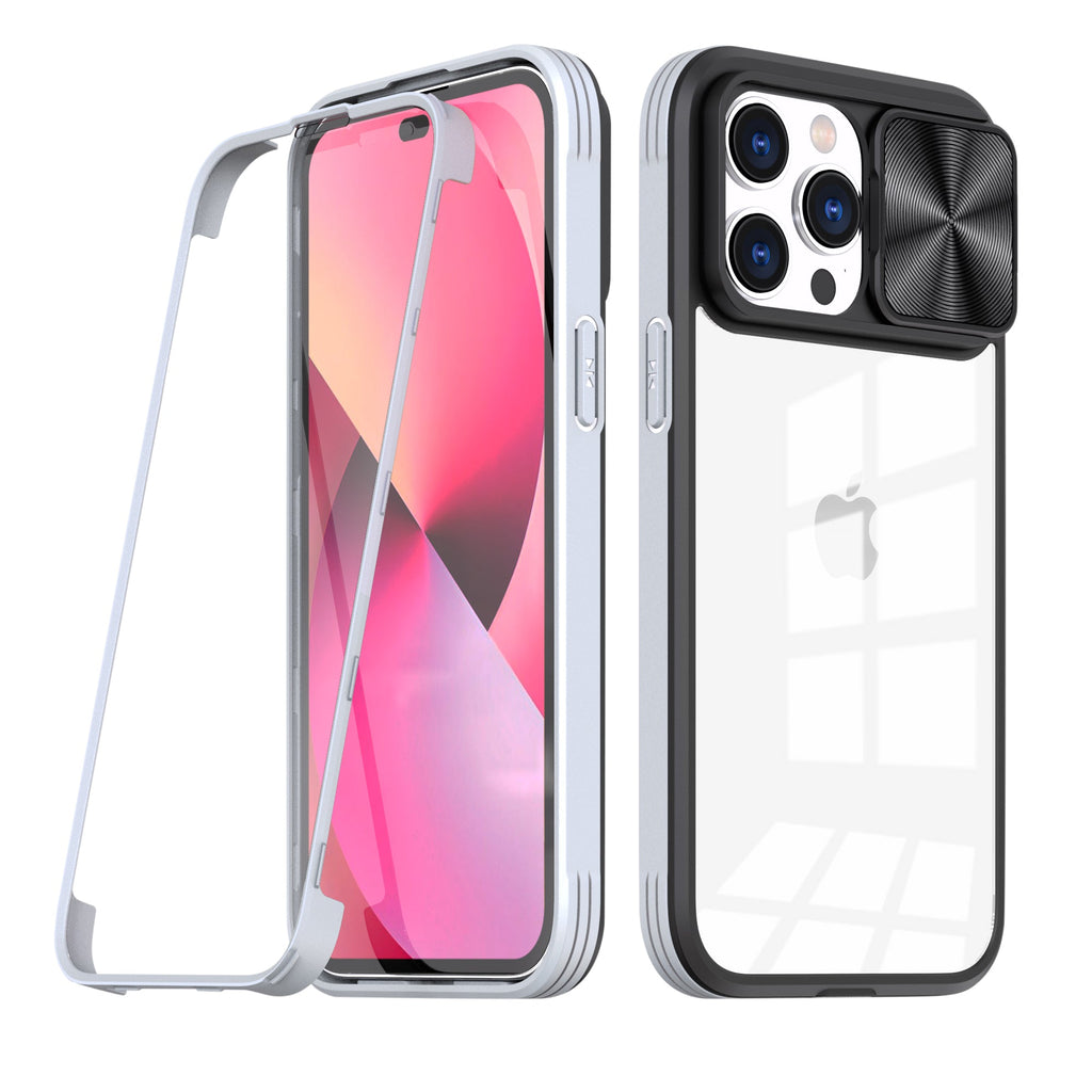Full Protection With Mobile Phone Protective Film Slide Camera Lens Phone Case For Iphone 14 Pro In Gray
