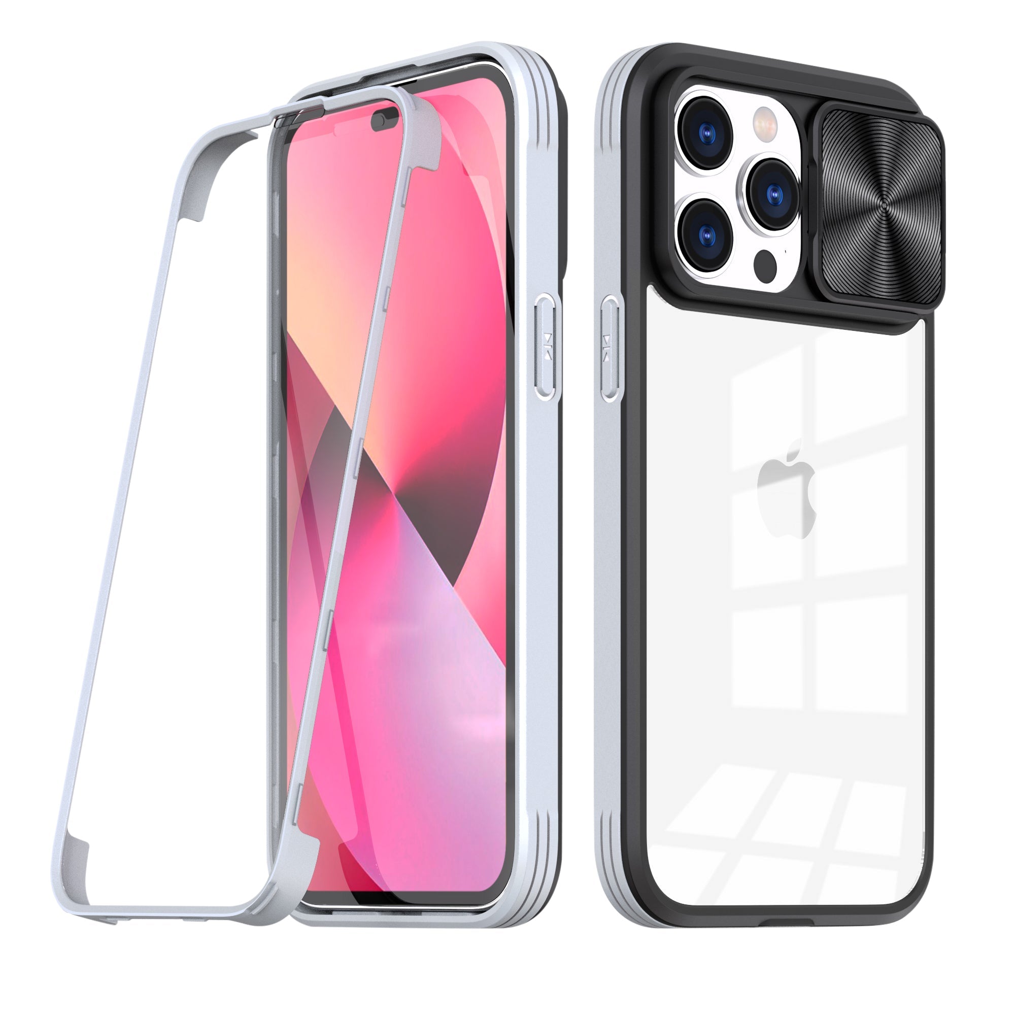 Full Protection With Mobile Phone Protective Film Slide Camera Lens Phone Case For Iphone 14 Pro In Gray