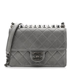 Metallic Goatskin Quilted Small Chic Pearls Flap Silver