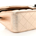 Metallic Lambskin Quilted Medium Double Flap Gold Black