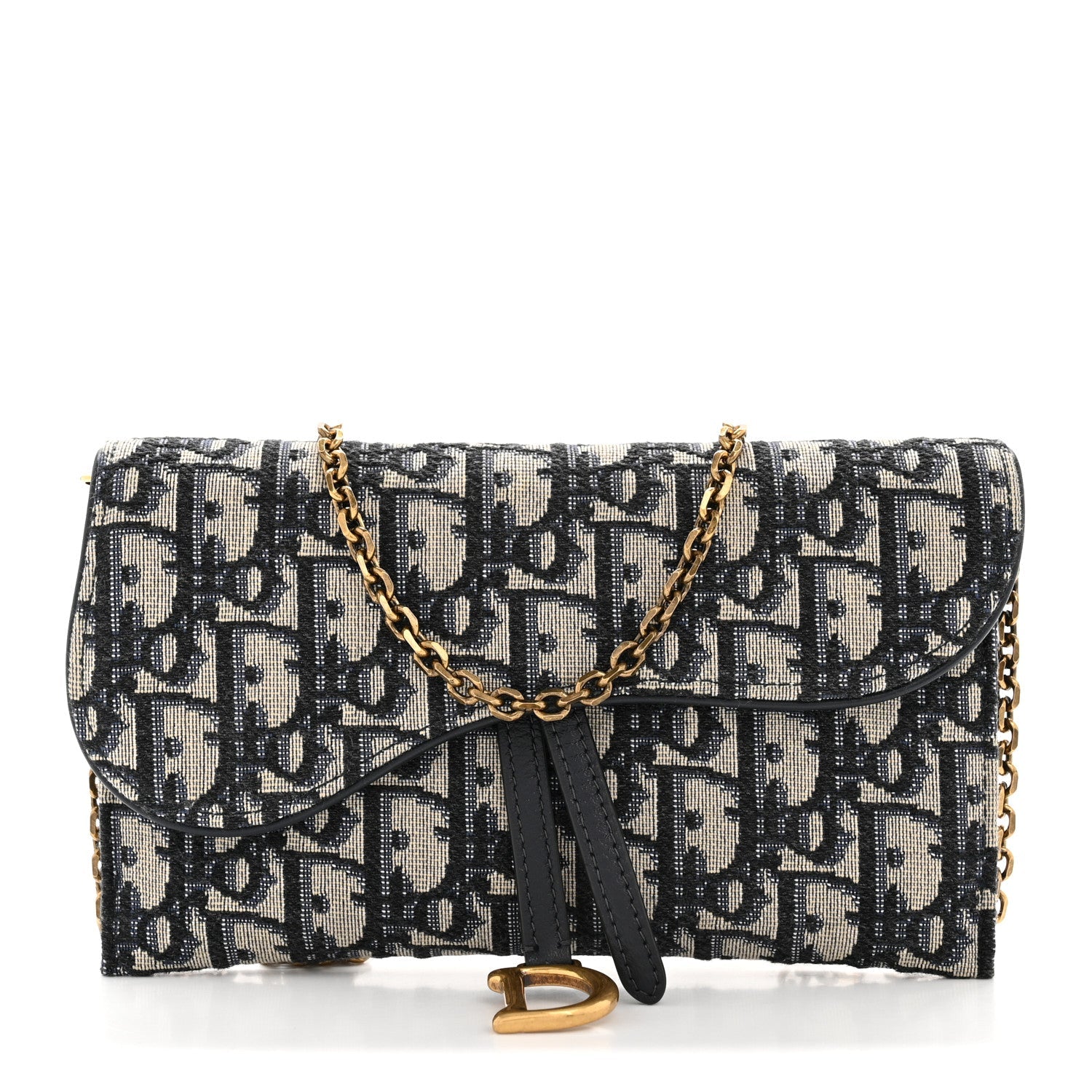 Oblique Saddle Chain Long Wallet Blue