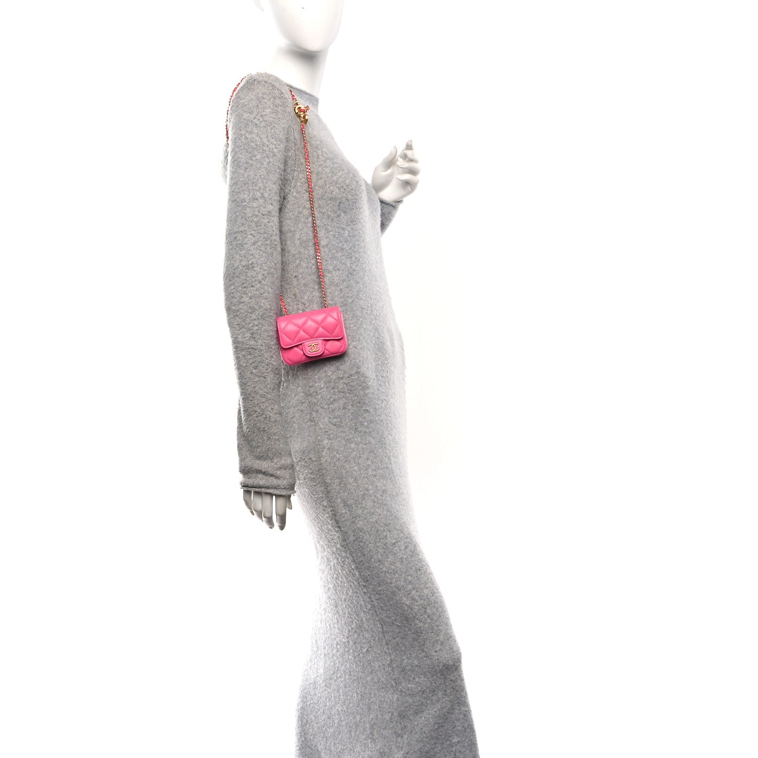 Lambskin Enamel Quilted Mini Chain Belt Bag Pink