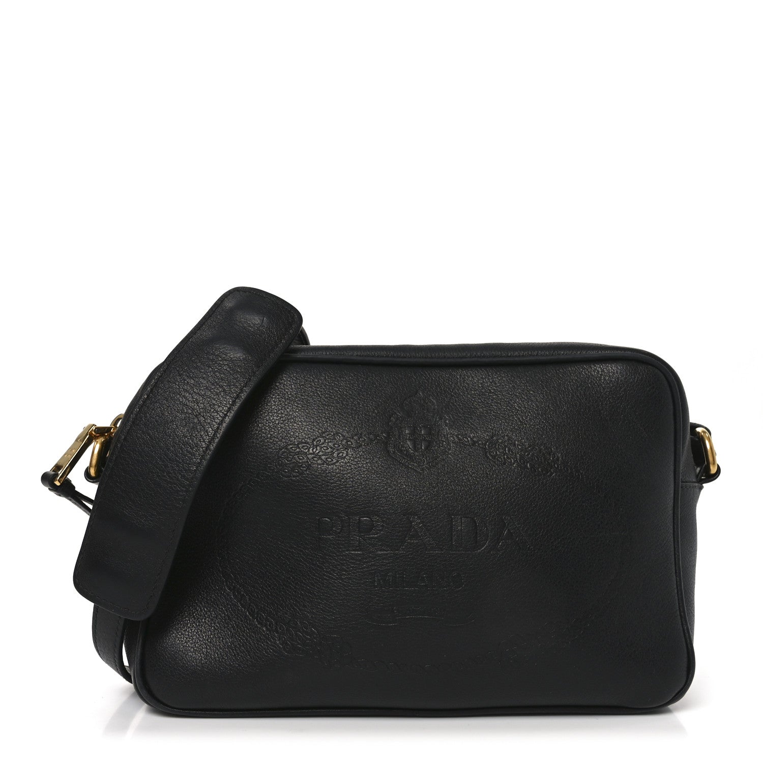 Glace Calfskin Embossed Logo Crossbody Black