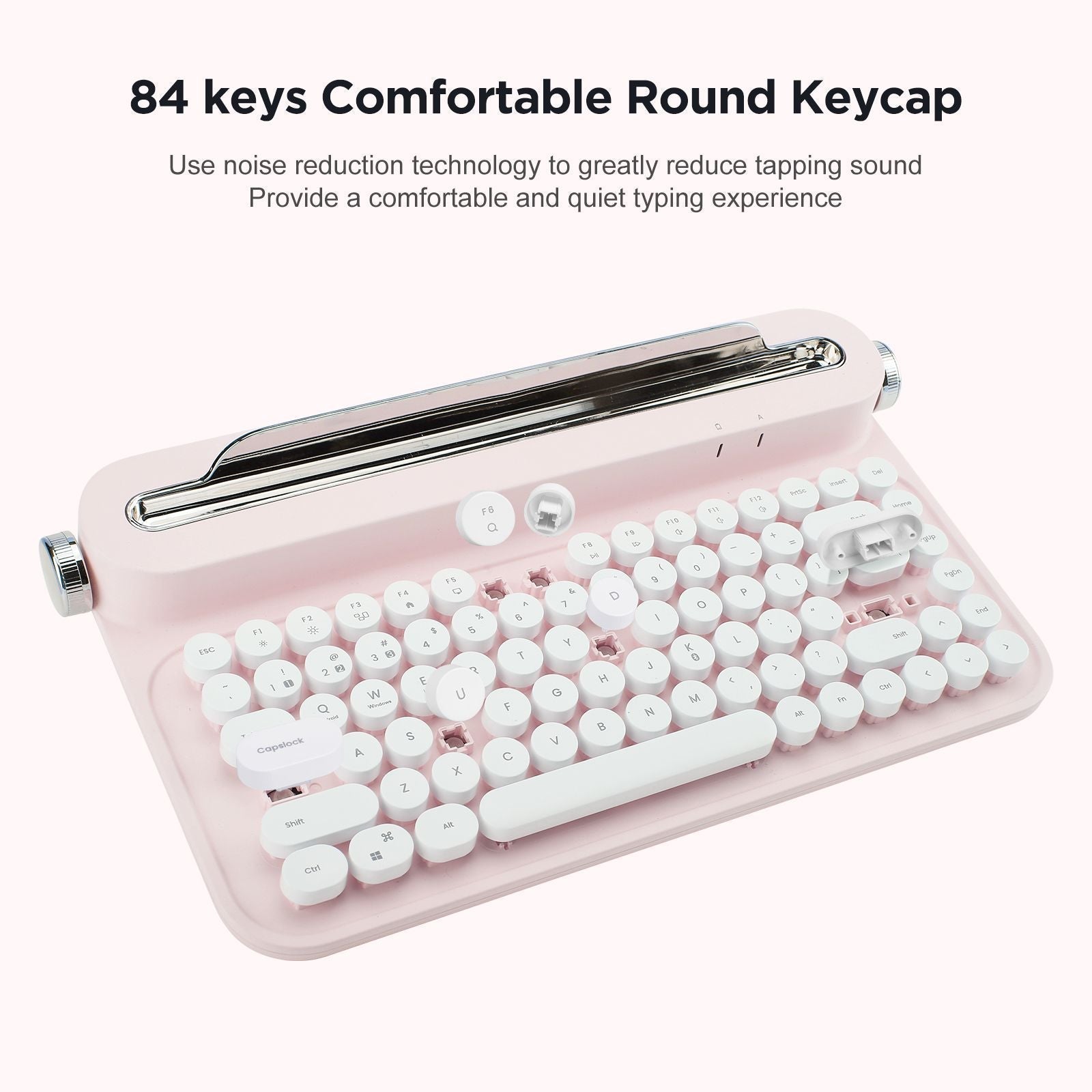 ACTTO B305 Wireless Typewriter Keyboard, Retro Bluetooth Aesthetic Keyboard with Integrated Stand for Multi-Device -Ivory butter