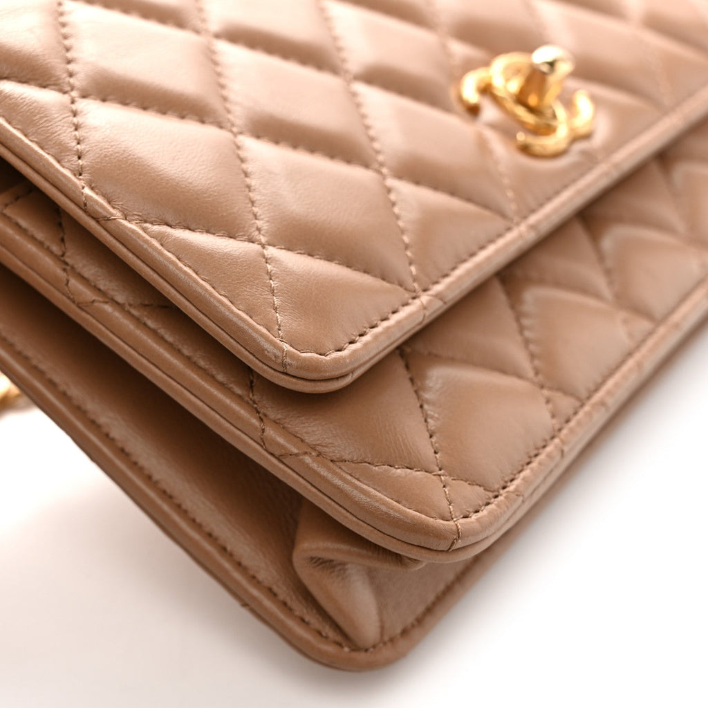 Calfskin Quilted Perfect Fit Wallet On Chain WOC Beige