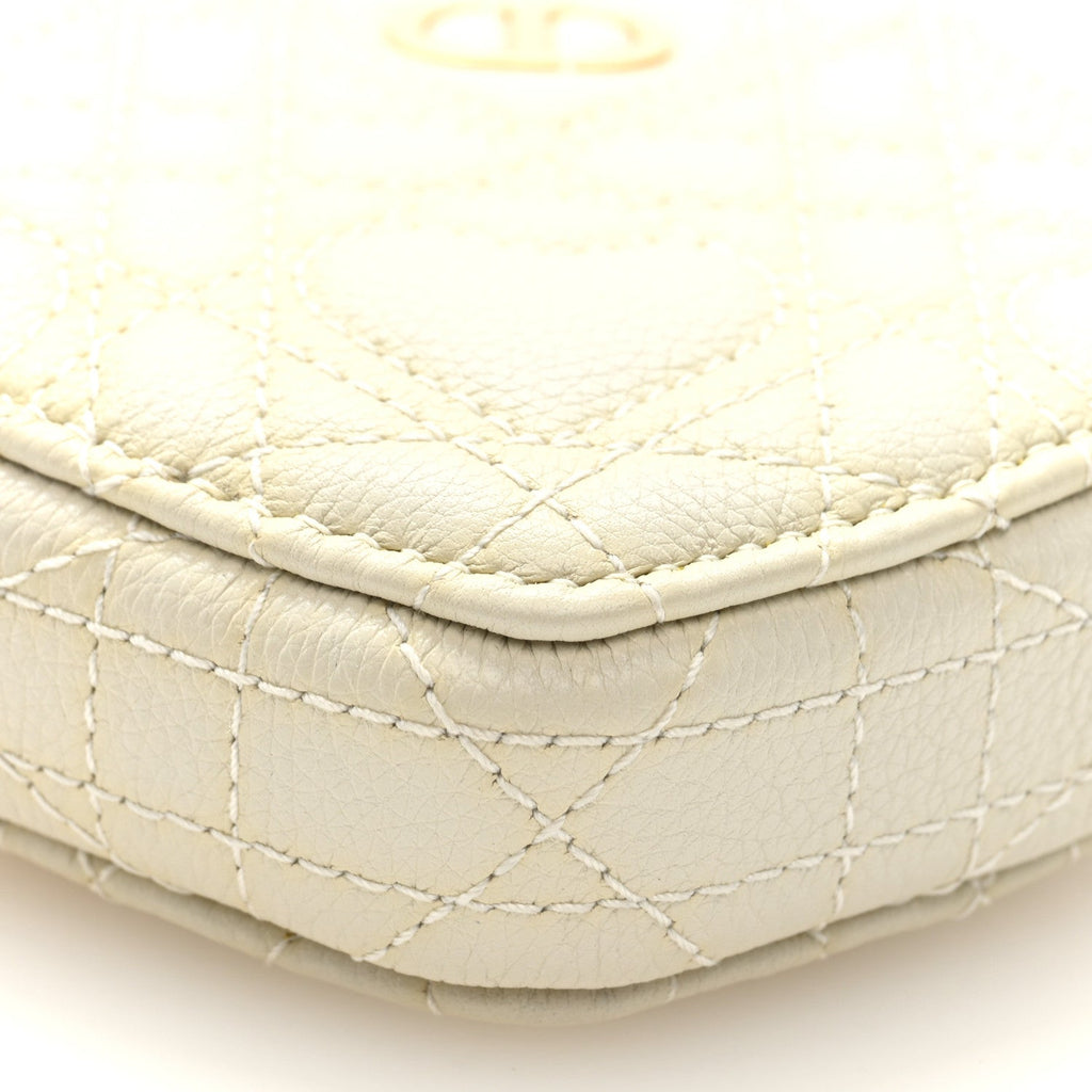 Calfskin Cannage Dioramour Caro Heart Pouch With Chain White