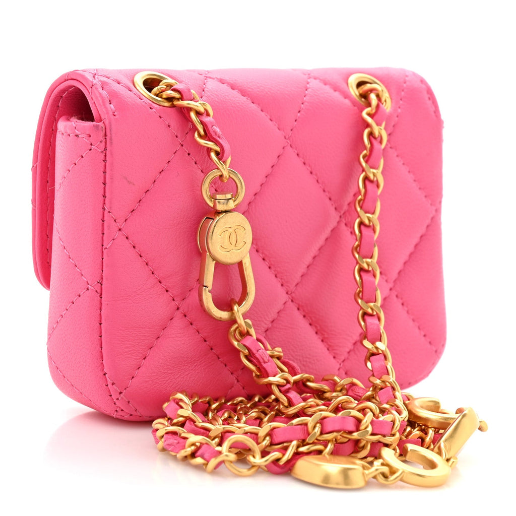 Lambskin Enamel Quilted Mini Chain Belt Bag Pink