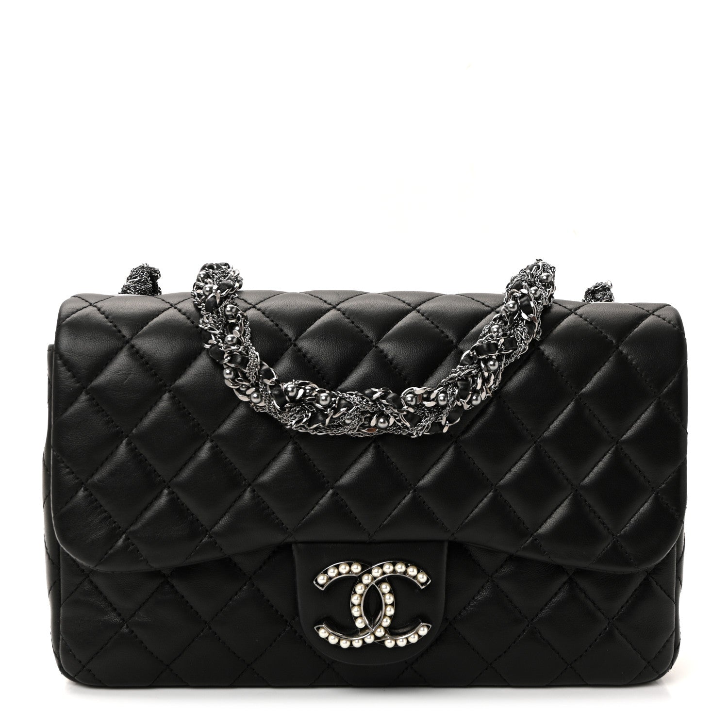 Lambskin Quilted Medium Westminster Pearl Flap Black