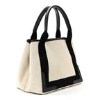 Cotton Canvas Satin Calfskin S Navy Cabas Natural Black
