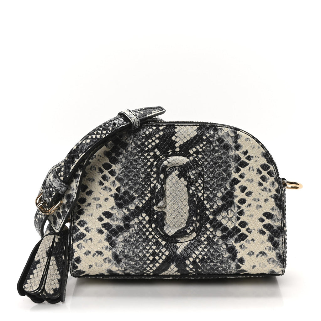 Calfskin Snakeskin Embossed Shutter Camera Crossbody Bag Black White