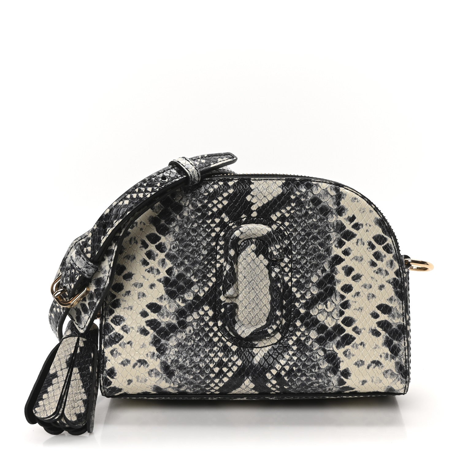 Calfskin Snakeskin Embossed Shutter Camera Crossbody Bag Black White