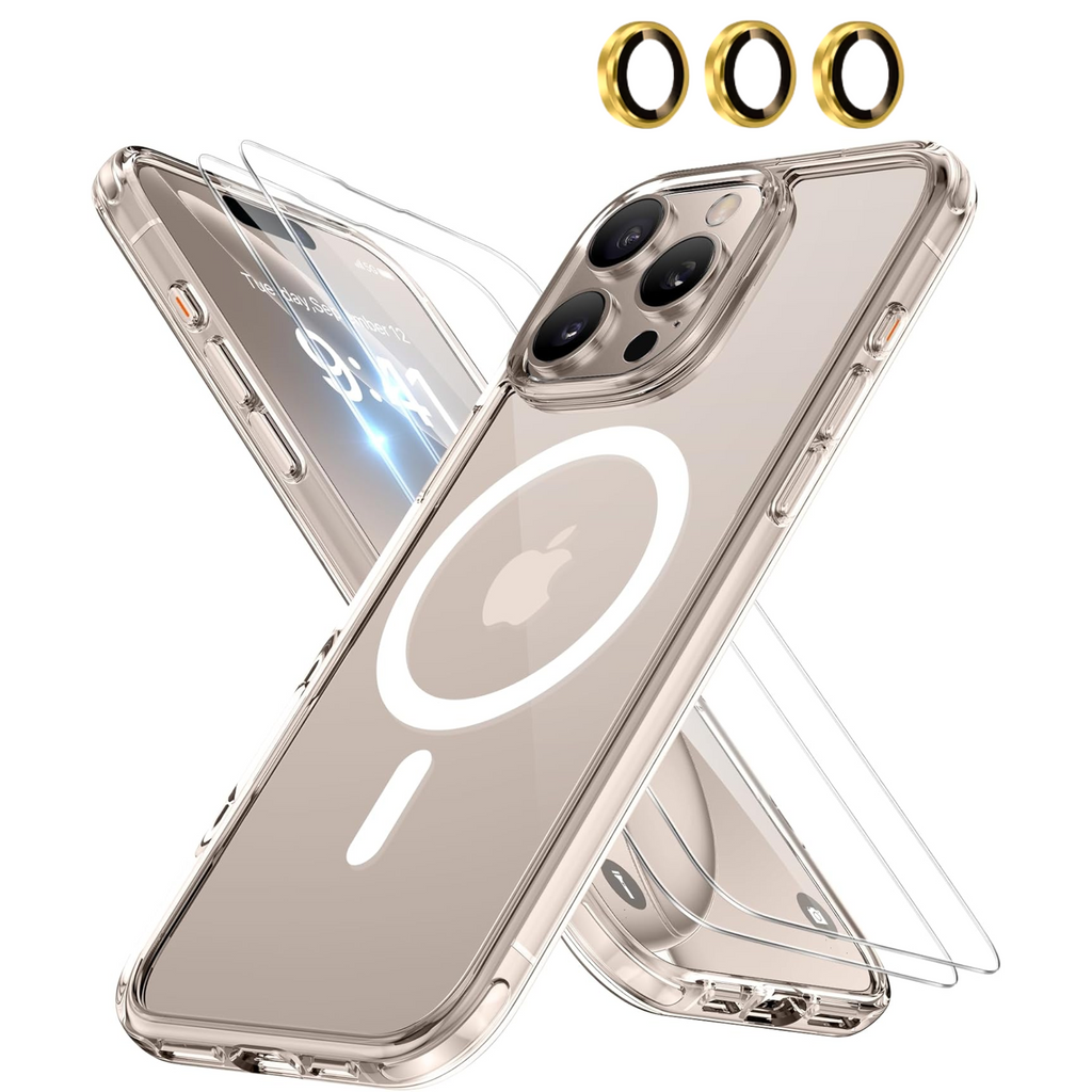 Entronix Bundle Compatible with iPhone 16 Pro - [Magnetic] Clear Case, 2 Clear Screen Protectors & 1 Metallic Camera Lens Protector