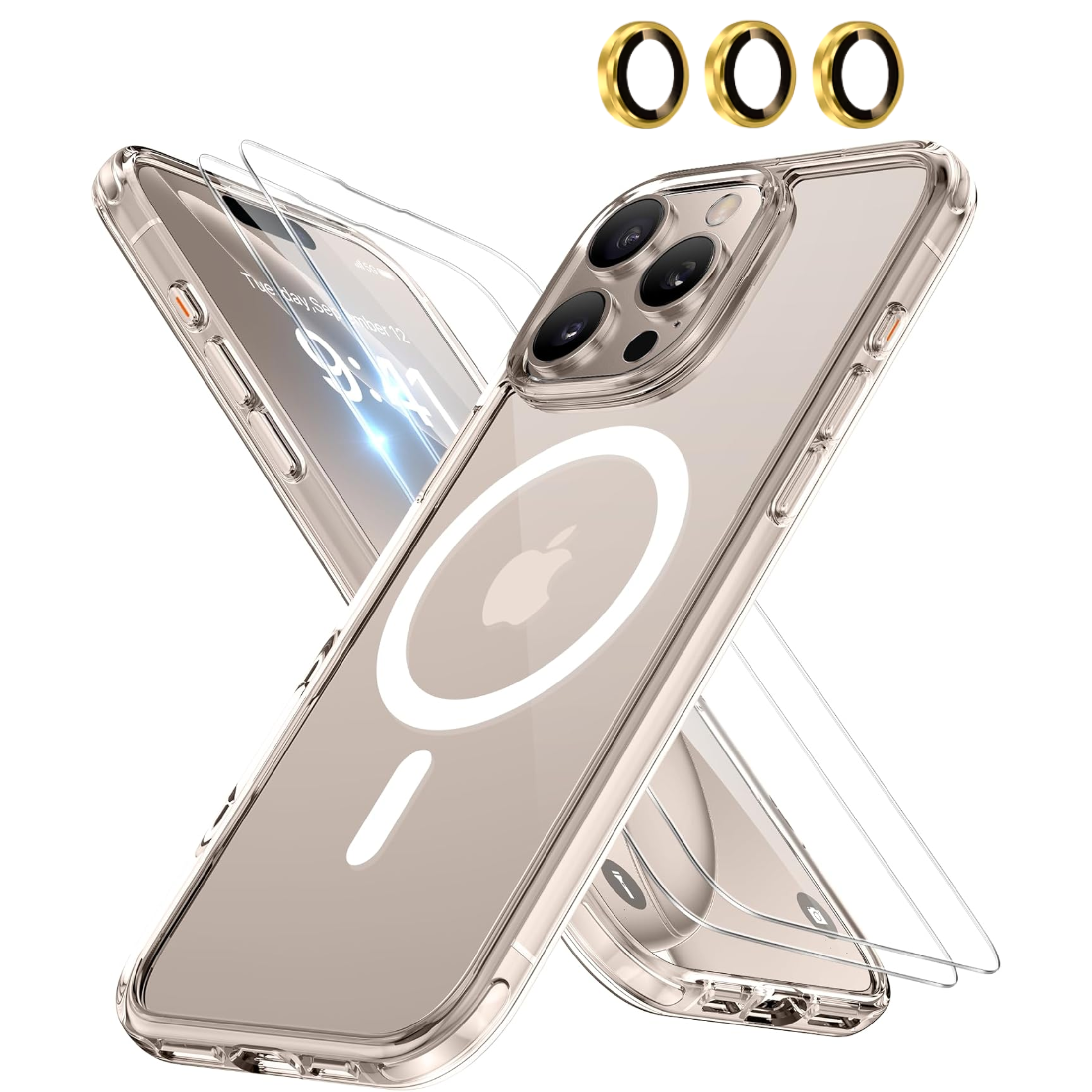 Entronix Bundle Compatible with iPhone 16 Pro - [Magnetic] Clear Case, 2 Clear Screen Protectors & 1 Metallic Camera Lens Protector