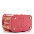 Calfskin Raffia Small Take Away Vanity Case Bag Pink Beige