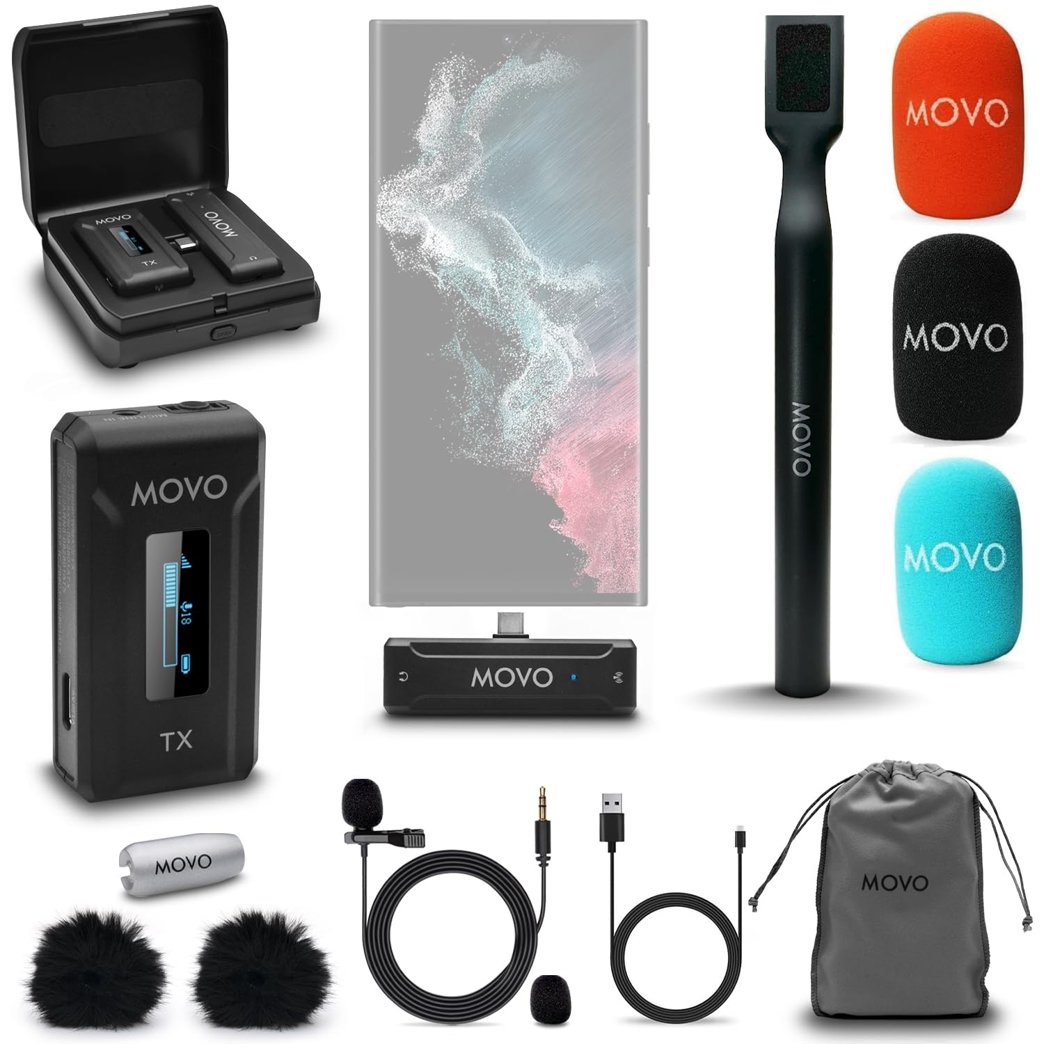 Movo WMX-2-C USB-C Wireless Mic for USB-C w Handle