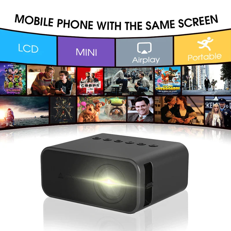 Mini Projector Portable Home Projector 8K HD Projector, Indoor Entertainment Game Theatre - Black