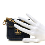 Denim Quilted Double You Flap Bag Charm Blue