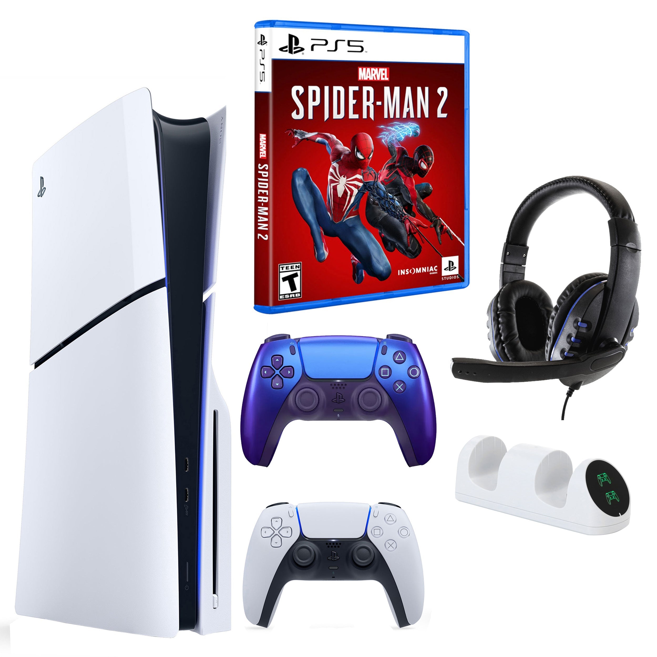 PS5 Slim with Spiderman 2, Extra Controller & Accessories
