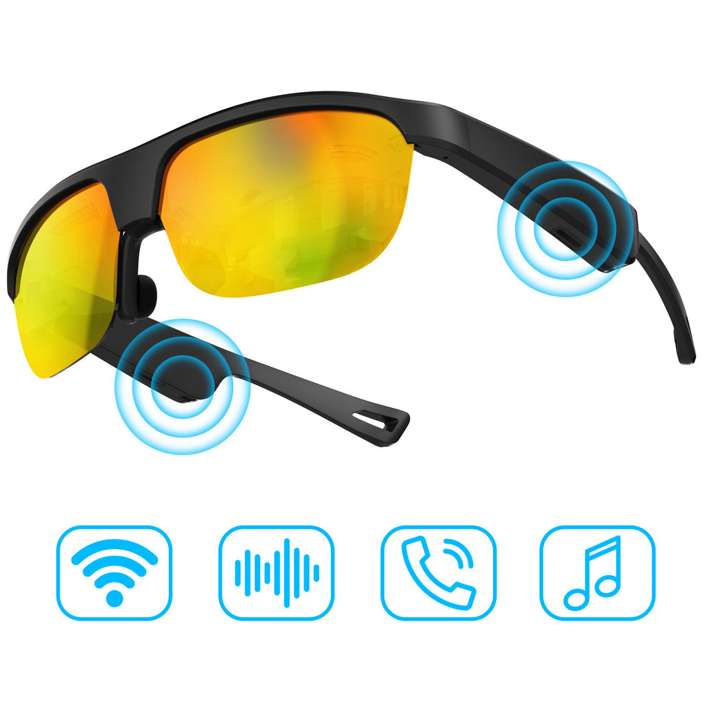 Polarized Bluetooth Smart Glasses with Built-in Mic, Open-Ear Audio, IP65 Waterproof & 5-Hour Battery - Black