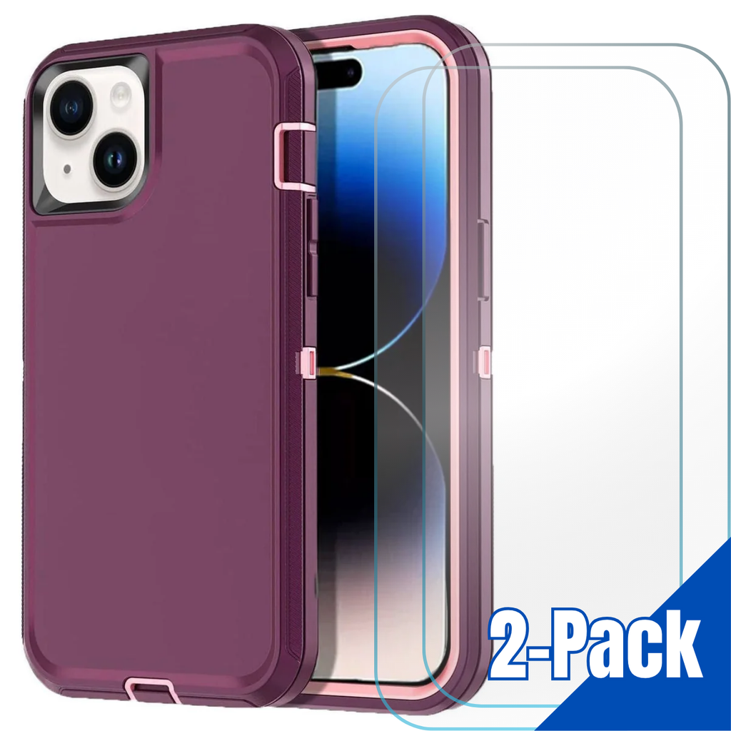 Entronix Bundle Compatible with iPhone 15 - Heavy Duty Case & 2 Clear Screen Protectors