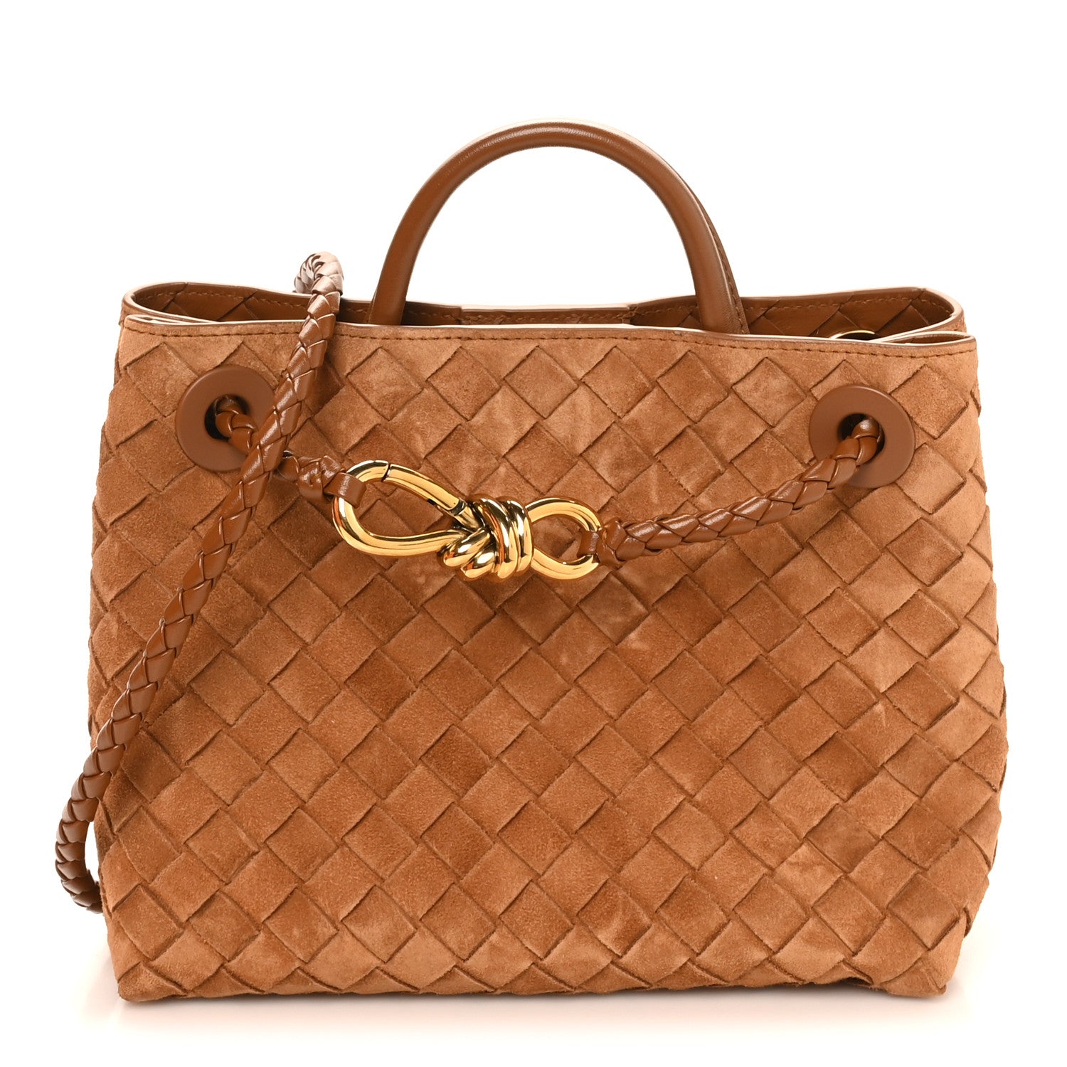 Suede Intrecciato Small Andiamo Shoulder Bag Amber