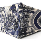 Canvas Embroidered Large Palm Tree Toile De Jouy Book Tote Blue
